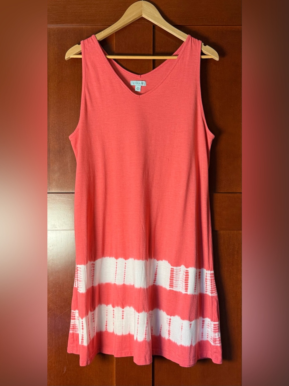 Studio 12 Coral Pink Shibouri Tie Dye V-Neck Tank Dress Size XL